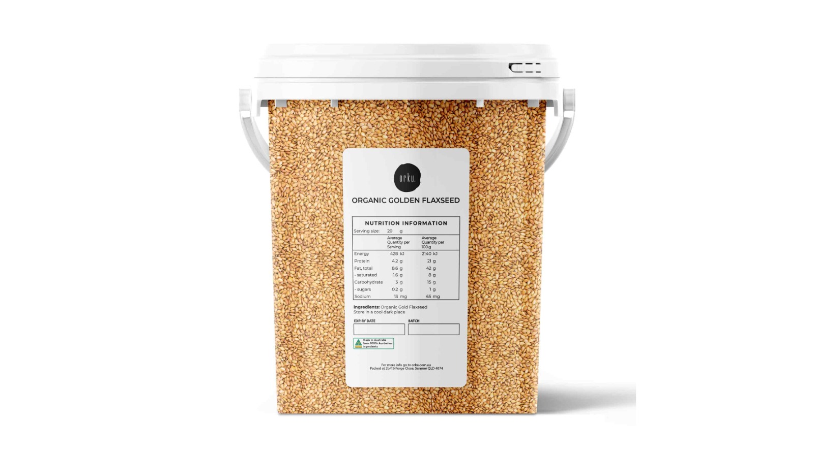 Orku Organic Golden Whole Flax Seed Tub - 800g