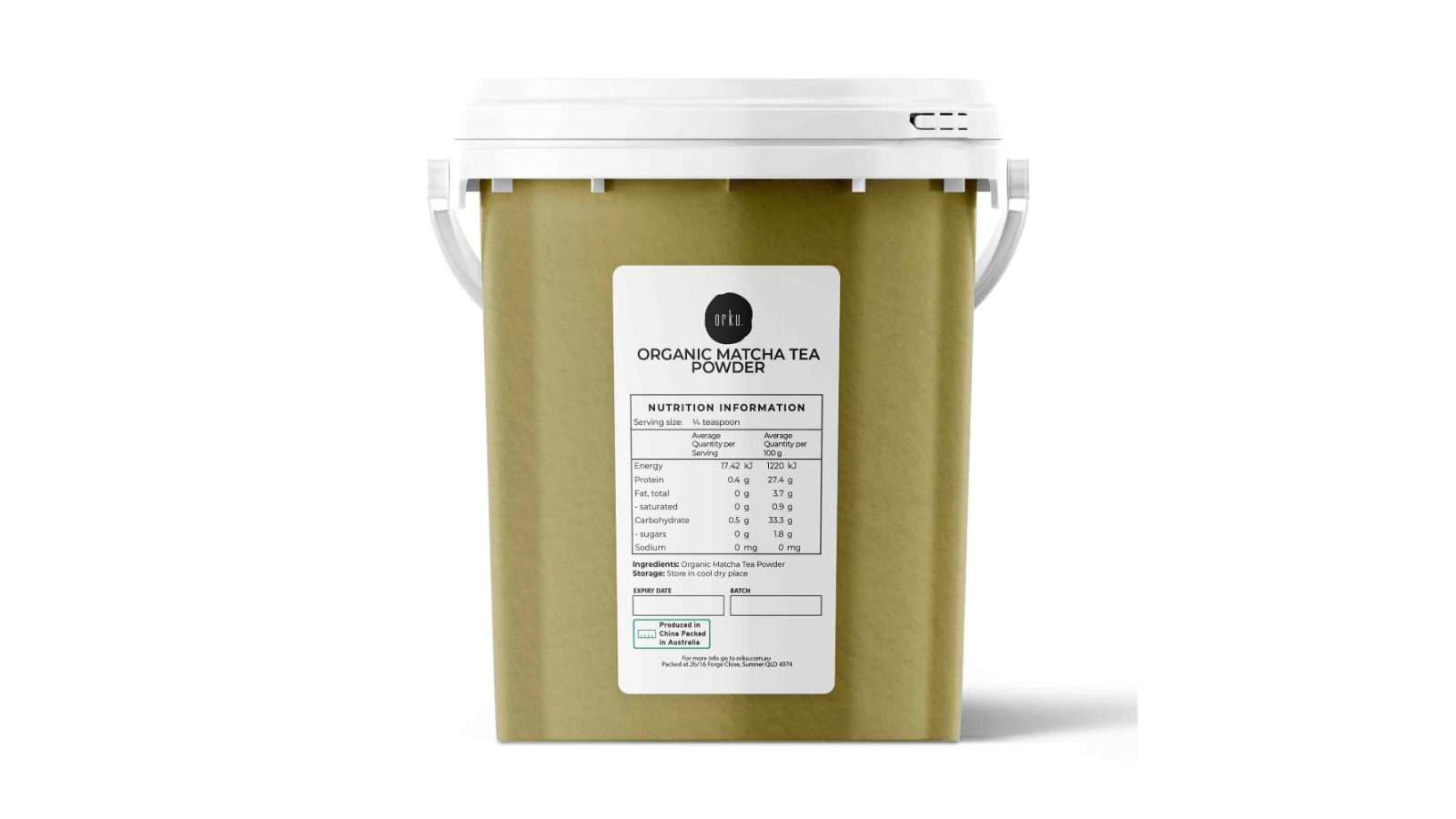 Orku Organic Matcha Green Tea Powder Supplement Bucket - 600g