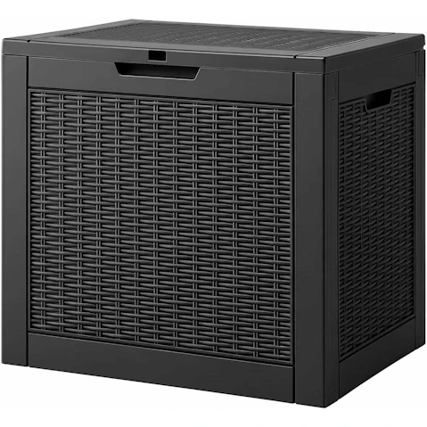 Gardeon 118L Outdoor Storage Box Lockable Garden Tool and Toy Box - Rattan-Texture Black
