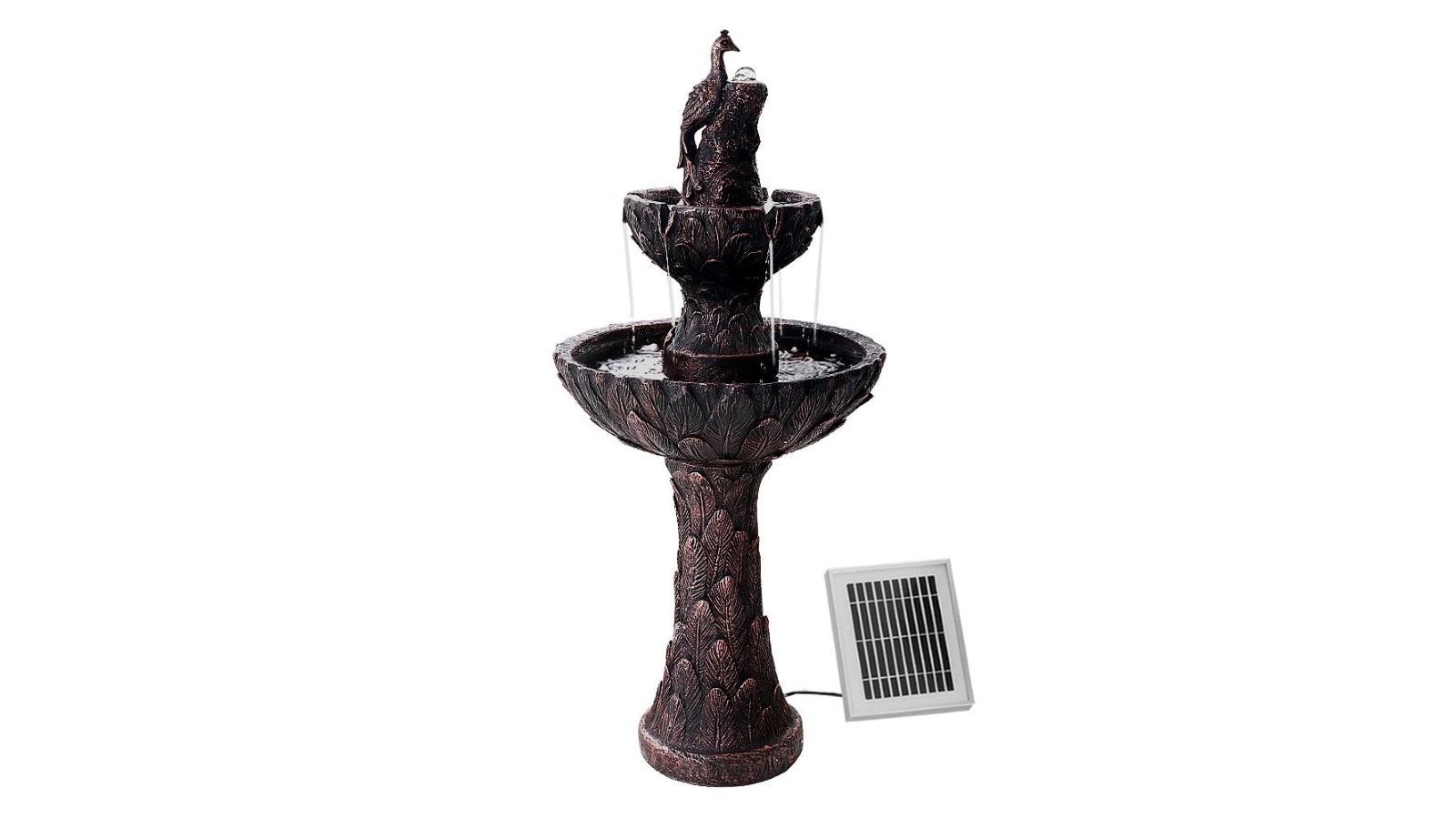 Gardeon Water Solar Fountain Outdoor Bird Bath Peacock Cascading - Brown
