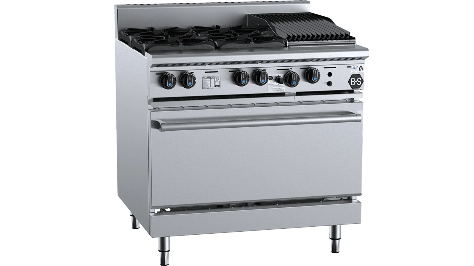 B+S Black LPG Oven with 4 Open Burner and 30cm Char Broiler