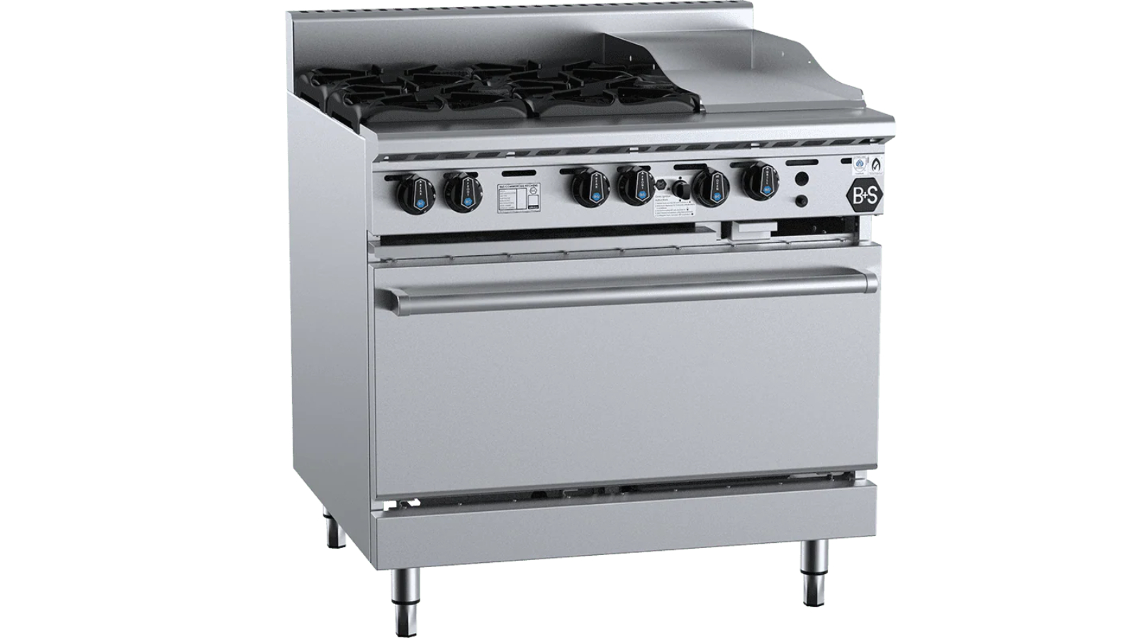 B+S Black LPG Oven with 4 Open Burner and 30cm Grill Plate