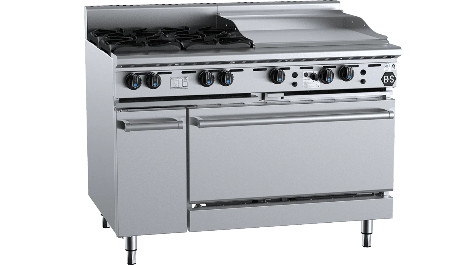 B+S Black LPG Oven with 4 Open Burner and 60cm Grill Plate