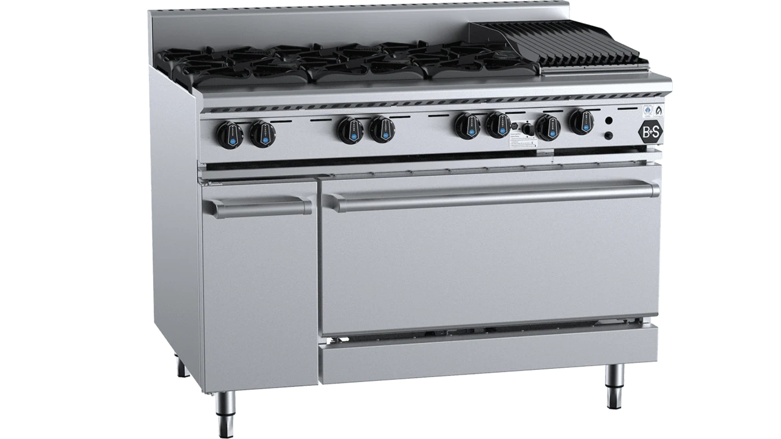 B+S Black LPG Oven with 6 Open Burner and 30cm Char Broiler