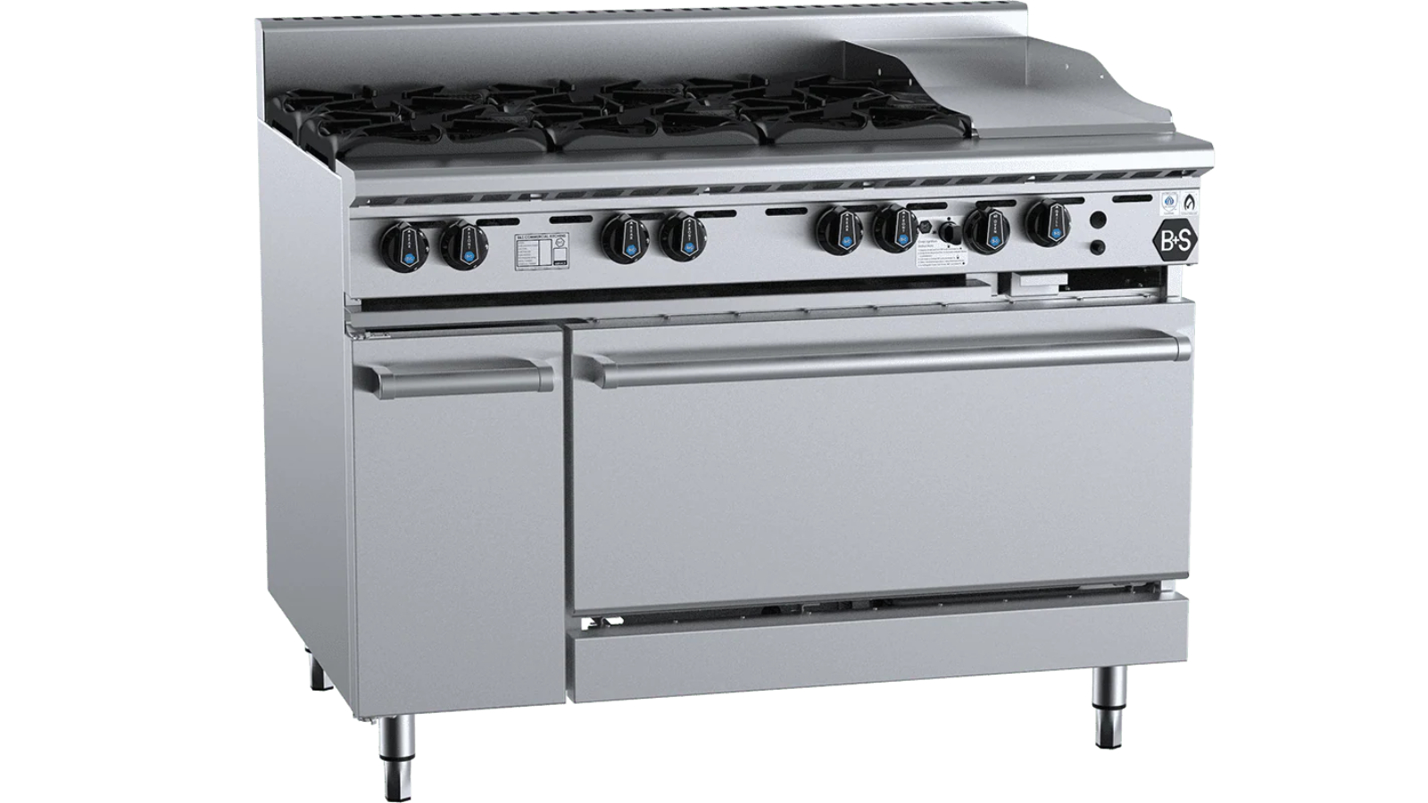 B+S Black LPG Oven with 6 Open Burner and 30cm Grill Plate