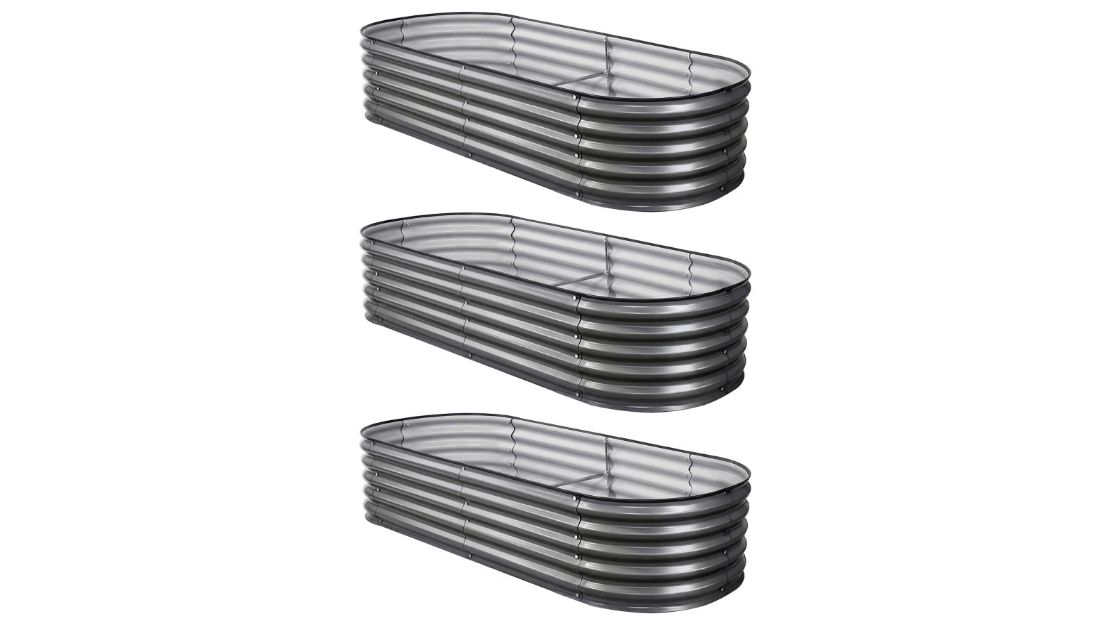 Green Fingers 3 Piece Oval Galvanized Steel 160 x 80 x 42cm Raised Garden Bed Kit