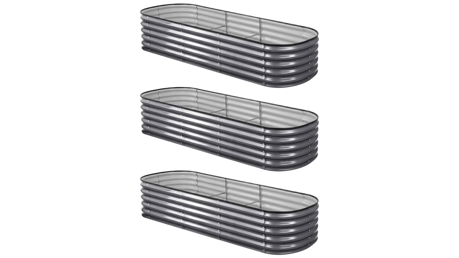 Green Fingers 3 Piece Oval Galvanized Steel 240 x 80 x 42cm Raised Garden Bed Kit