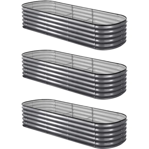 Green Fingers 3 Piece Oval Galvanized Steel 240 x 80 x 42cm Raised Garden Bed Kit
