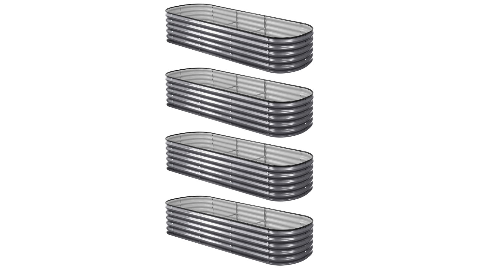 Green Fingers 4 Piece Oval Galvanized Steel 240 x 80 x 42cm Raised Garden Bed Kit