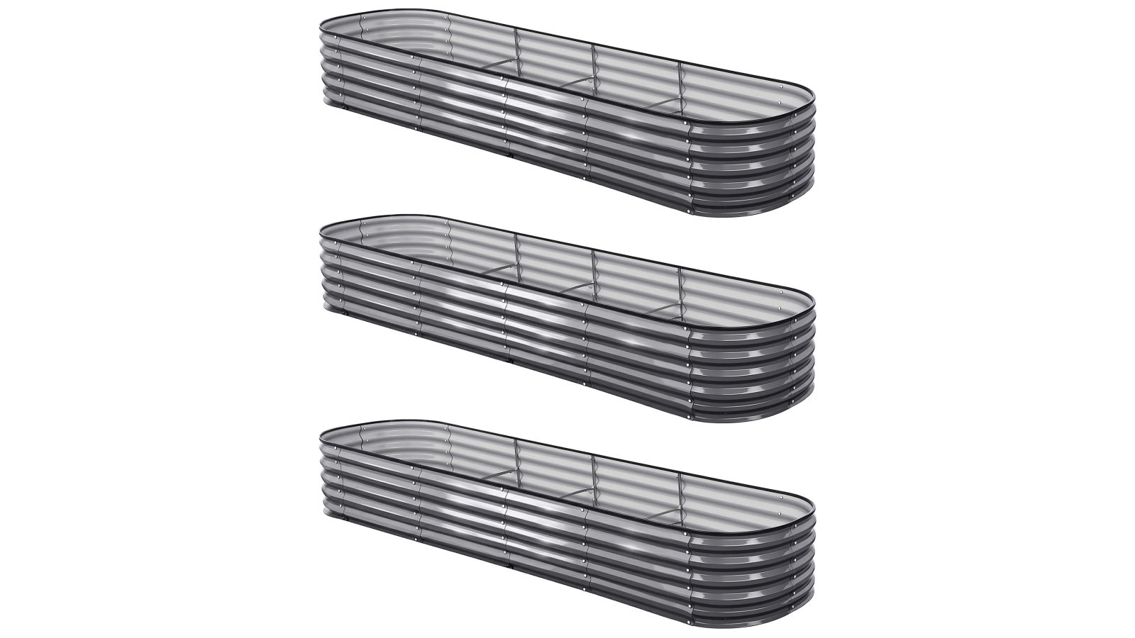 Green Fingers 3 Piece Oval Galvanized Steel 320 x 80 x 42cm Raised Garden Bed Kit