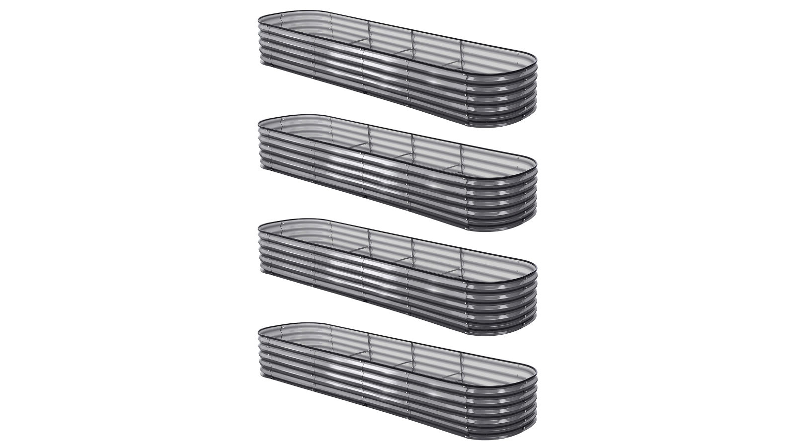 Green Fingers 4 Piece Oval Galvanized Steel 320 x 80 x 42cm Raised Garden Bed Kit