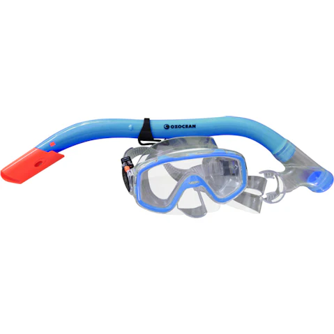 Oz Ocean 2 Piece Shelly Kids Swimming Adjustable Goggles Mask and Snorkel Set - Blue