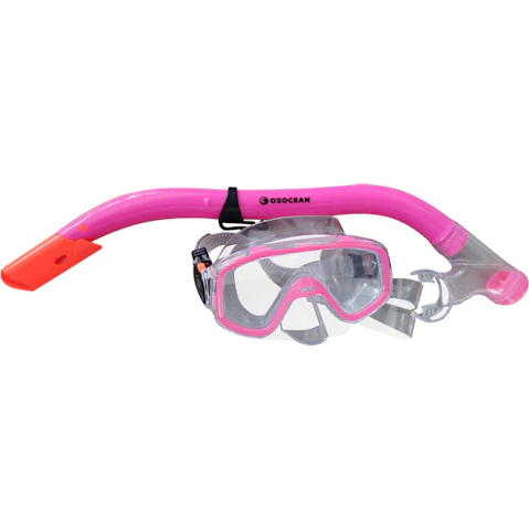 Oz Ocean 2 Piece Shelly Kids Swimming Adjustable Goggles Mask and Snorkel Set - Pink
