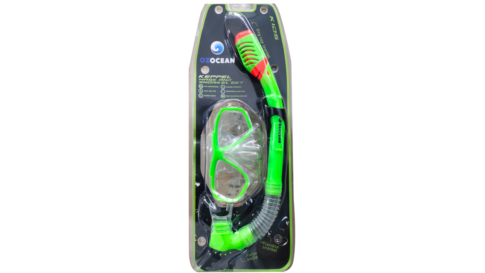 Oz Ocean 2 Piece Keppel Kids Swimming Adjustable Mask Goggles Snorkel Set - Green