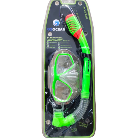Oz Ocean 2 Piece Keppel Kids Swimming Adjustable Mask Goggles Snorkel Set - Green