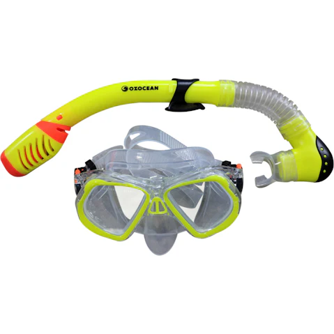 Oz Ocean 2 Piece Ningaloo Kids Adjustable Swimming Goggles Mask and Snorkel Set - Yellow