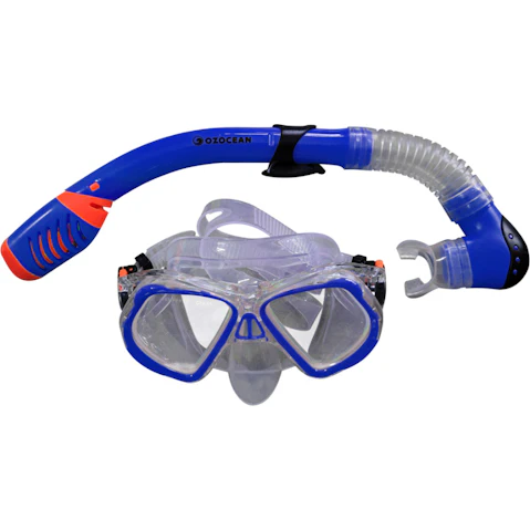 Oz Ocean 2 Piece Ningaloo Kids Adjustable Swimming Mask Goggles and Snorkel Set - Blue
