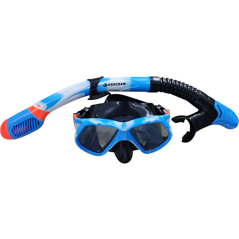 Oz Ocean 2 Piece Heron Adults Swimming Beach Goggles Mask and Snorkel Set - Blue/Black