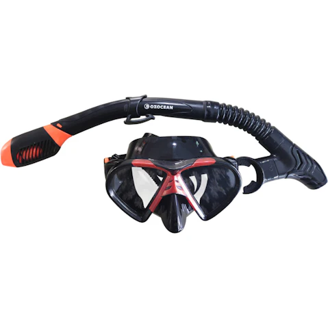 Oz Ocean 2 Piece Hayman Adults Swimming Beach Goggles Mask and Snorkel Set - Red/Black