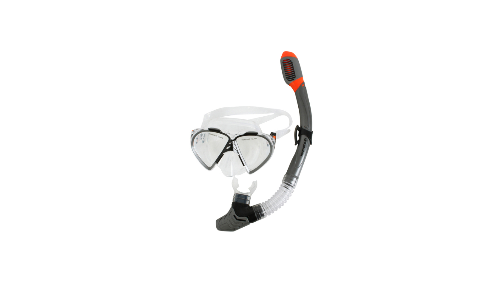 Oz Ocean 2 Piece Hayman Adults Swimming Beach Mask Goggles and Snorkel Set - Grey/Black