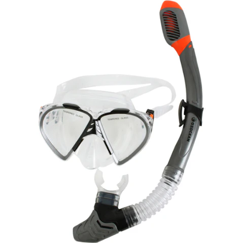 Oz Ocean 2 Piece Hayman Adults Swimming Beach Mask Goggles and Snorkel Set - Grey/Black