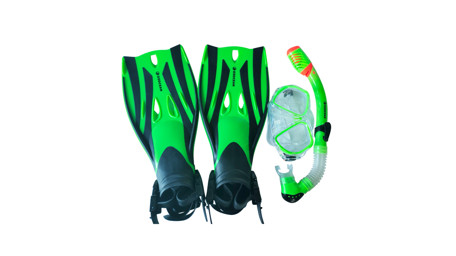 Oz Ocean 4 Piece Tangal Ooma Kids Mask Swimming Beach Snorkel and Fin Set - Green