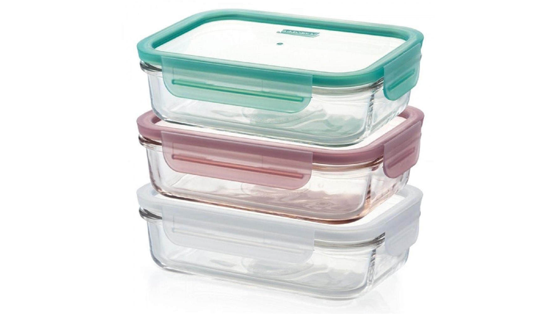 Glasslock 3 Piece Assorted Rectangle Food Container Set with Lids - 710ml        
