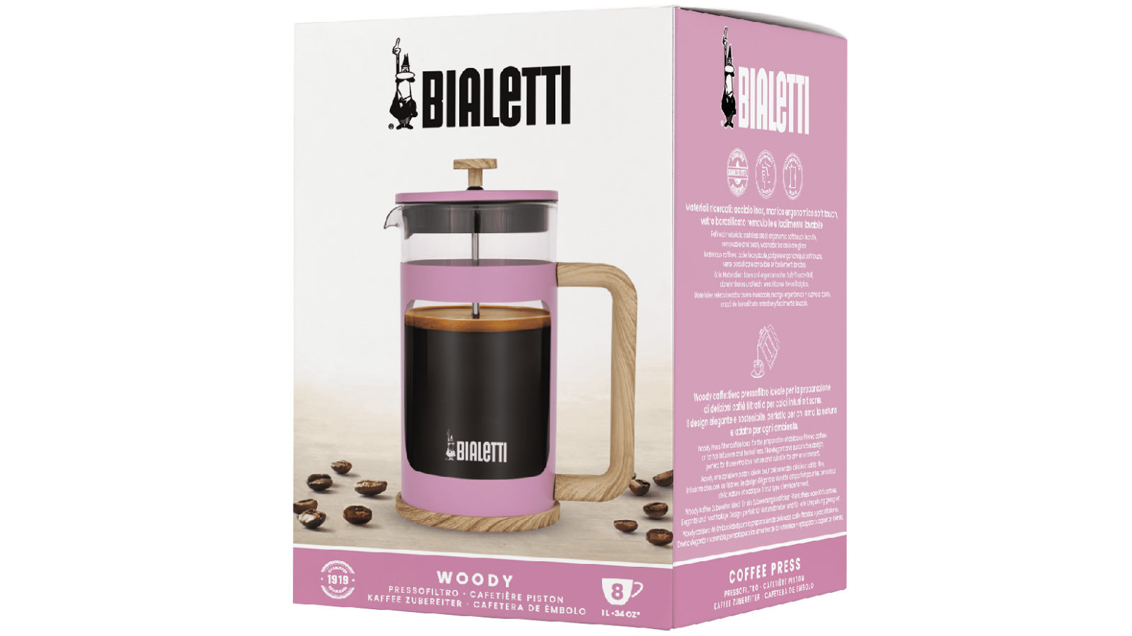 Bialetti 1L Woody Coffee Press Pink Harvey Norman