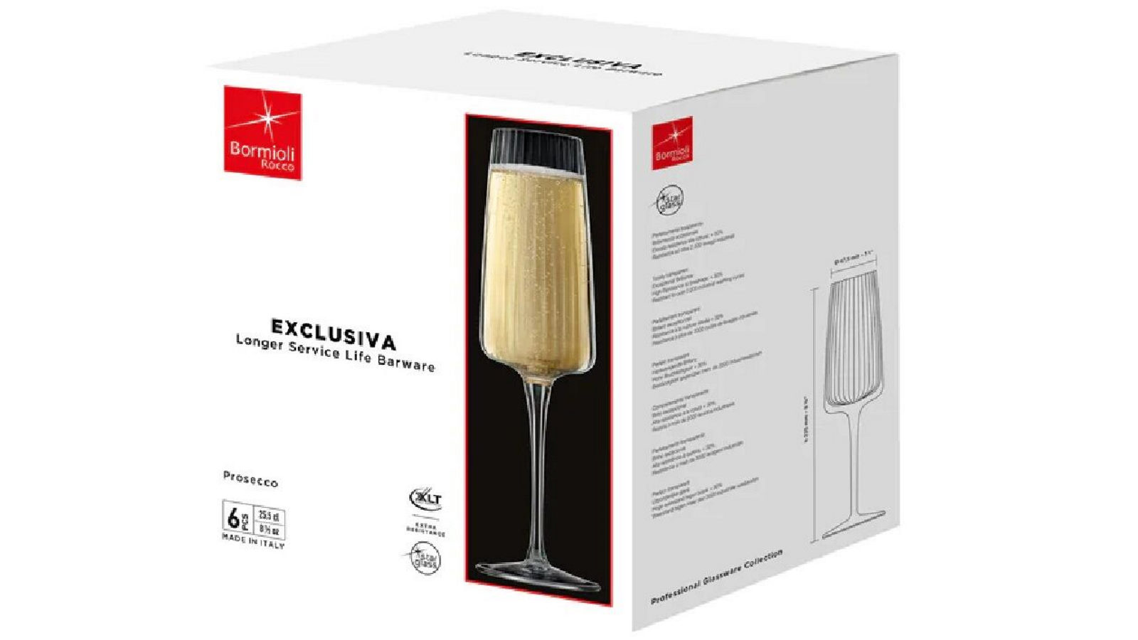 Bormioli Rocco Set of 6 Exclusiva Prosecco 255ml Glasses