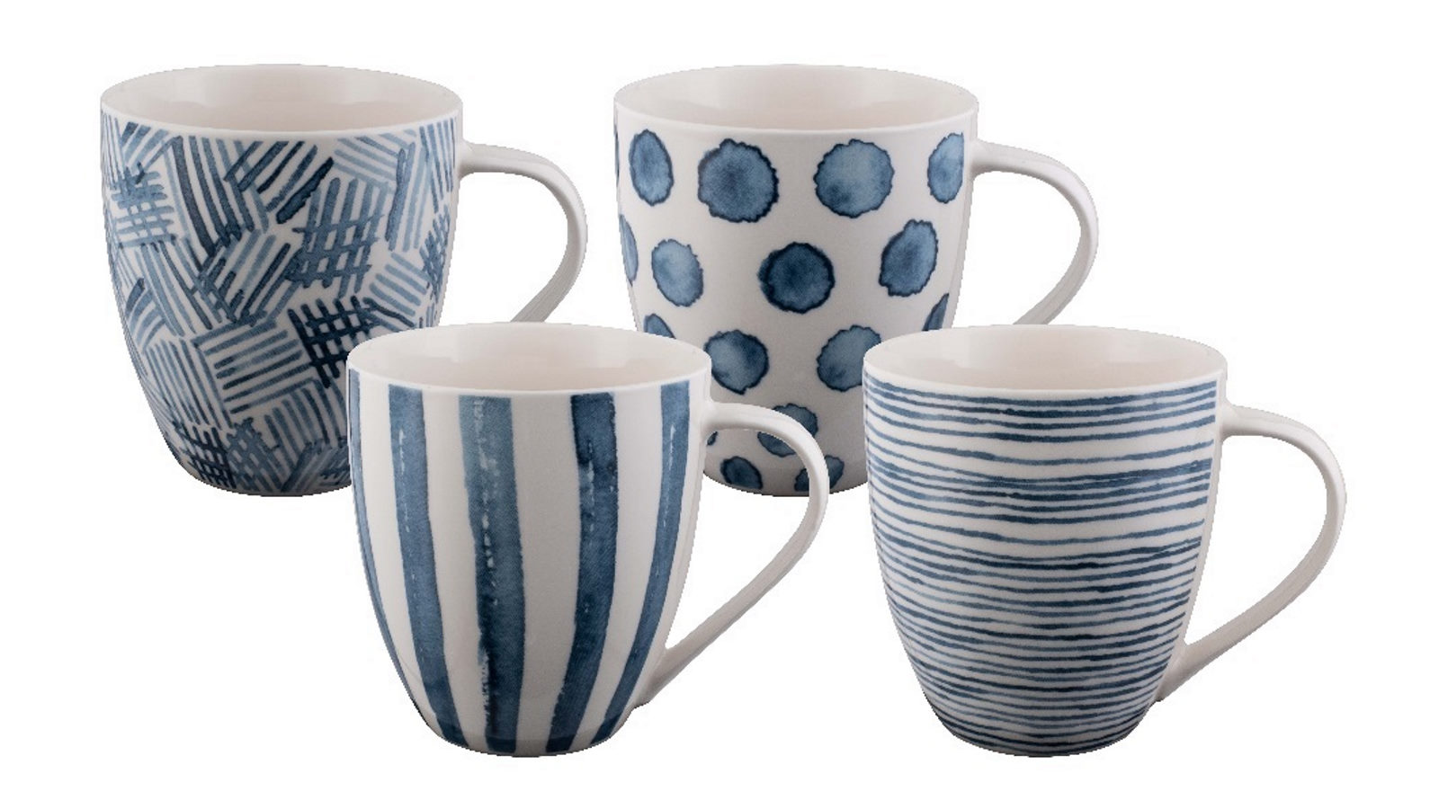 Bundanoon Set of 4 New Bone China Coffee and Tea Mugs - Water Colour Blues