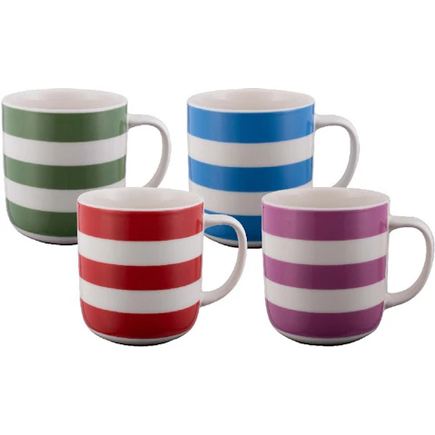 Bundanoon Set of 4 New Bone China Coffee and Tea Mugs - Nautical Stripes