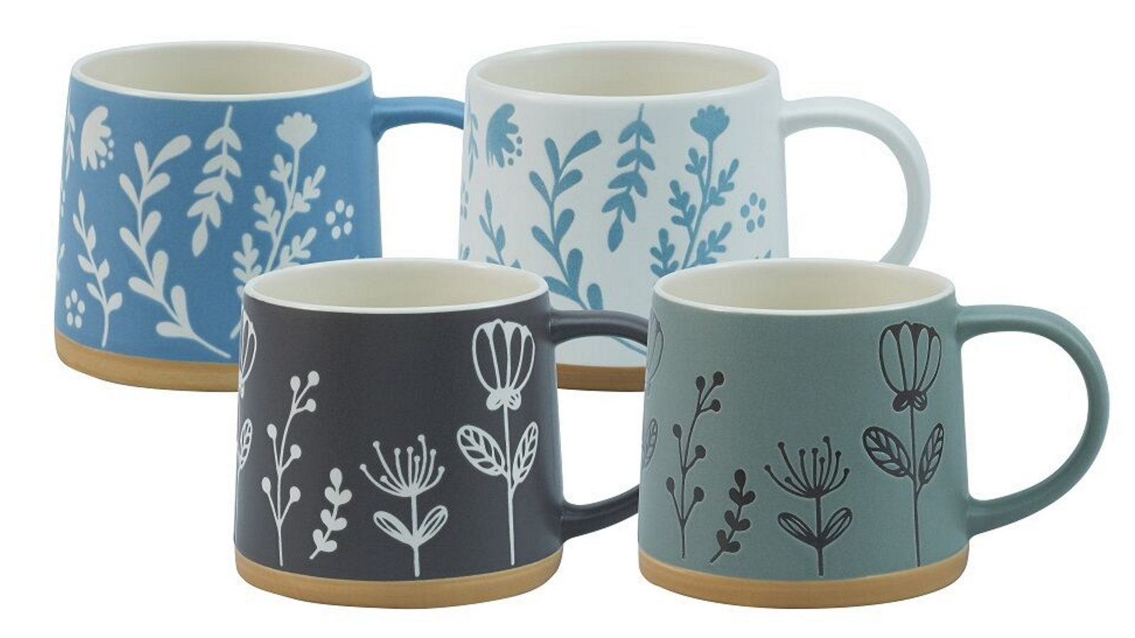 Bundanoon Set of 4 New Bone China Coffee and Tea Mugs - Flora