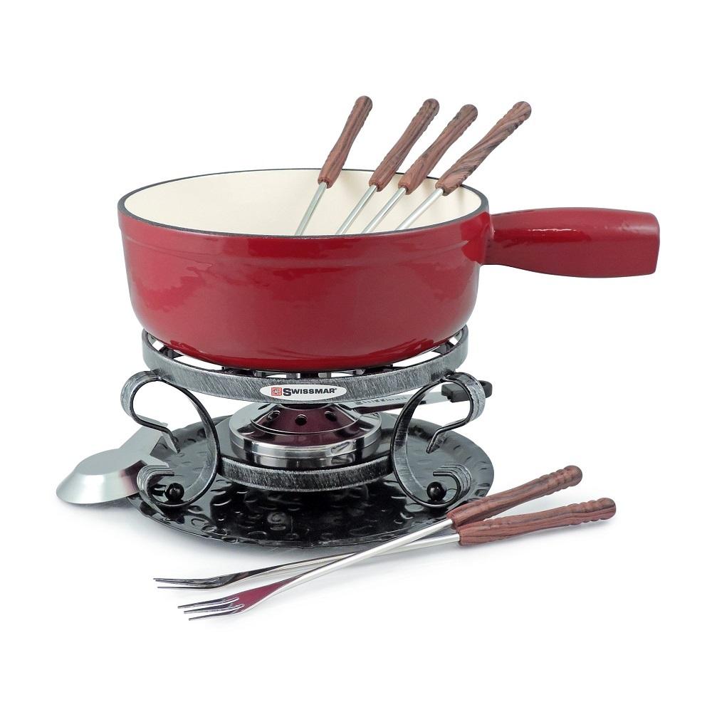 Swissmar Lugano 9 Piece Cast Iron Fondue Set - Red