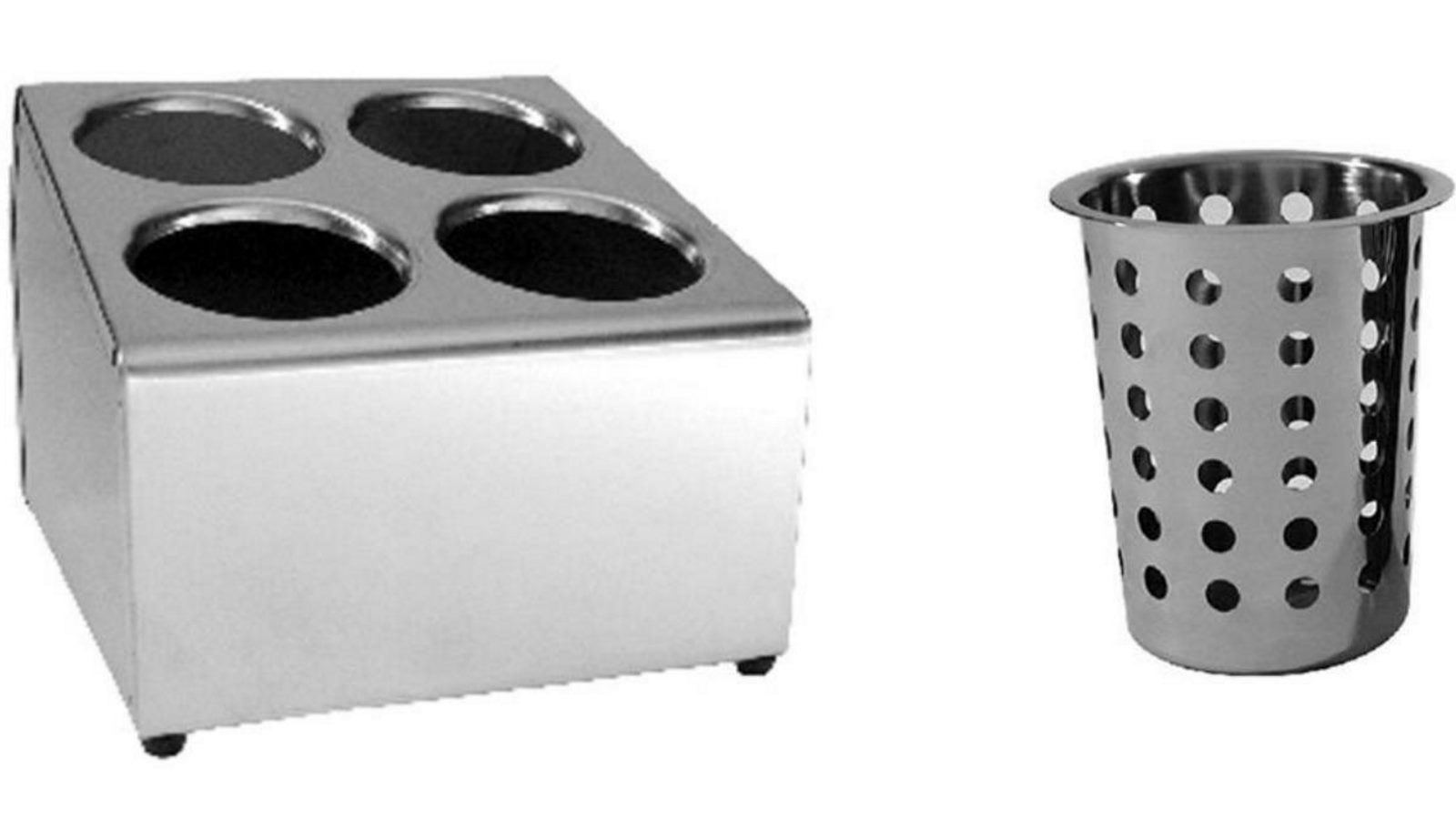 Caterchef 4 Hole Square Cutlery Holder with Basket - Stainless Steel
