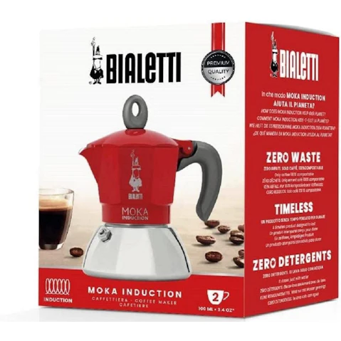 Bialetti Moka 2 Cup Induction Red Espresso Maker