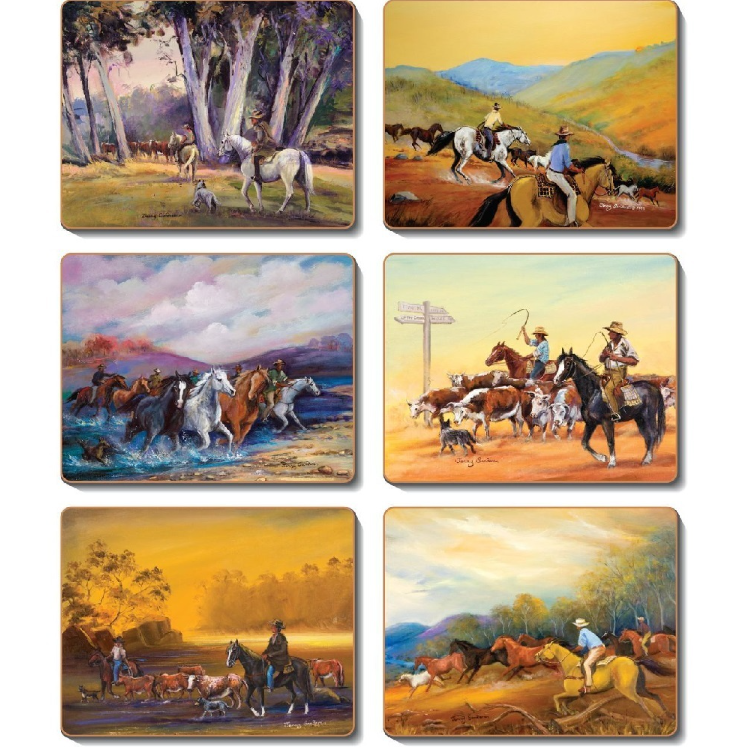  Cinnamon Set of 6 Cork Backed Coasters - Man from Snowy River