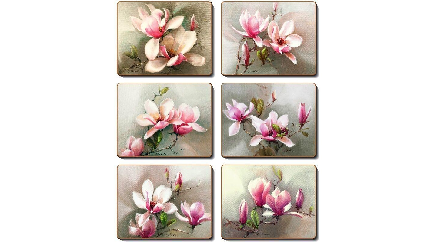 Cinnamon Set of 6 Magnolias Cork Backed Placemats