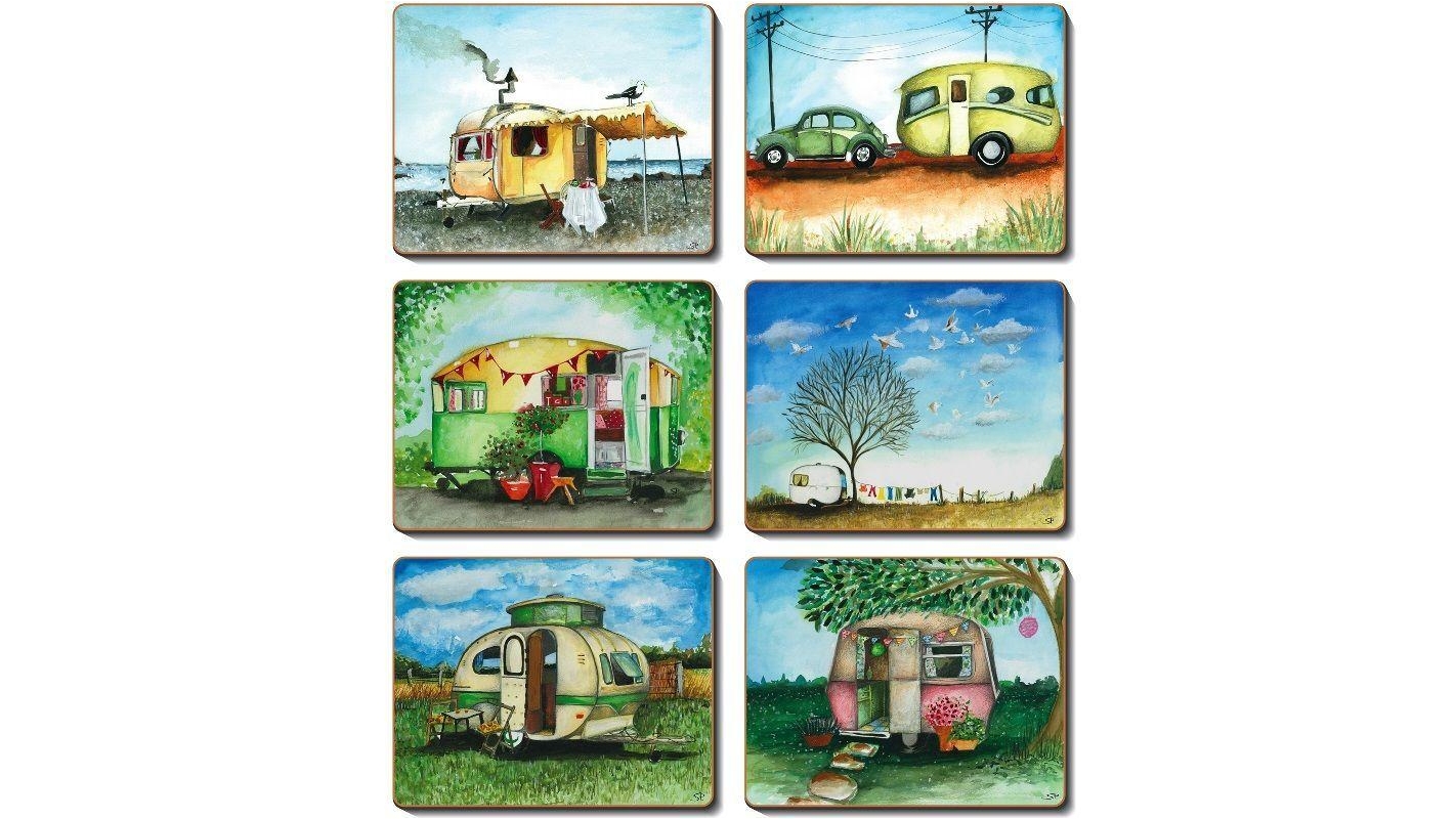 Cinnamon Lacquered Cork Backed Vintage Caravan Placemats - Set of 6