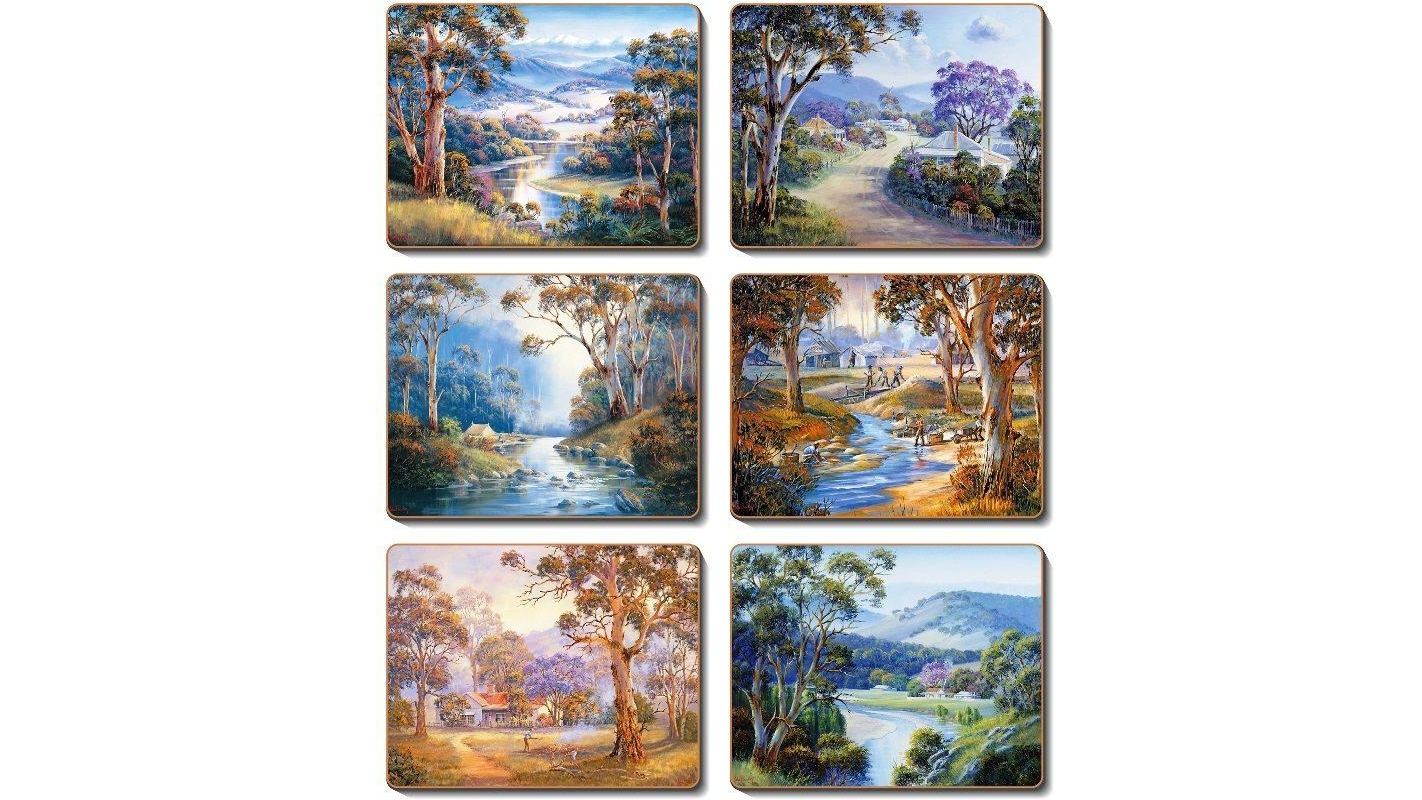 Cinnamon Lacquered Cork Backed  Bradleys Streams Placemats - Set of 6