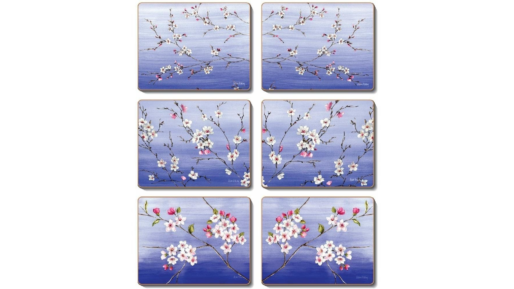 Cinnamon Lacquered Cork Backed  Blossoms Placemats - Set of 6