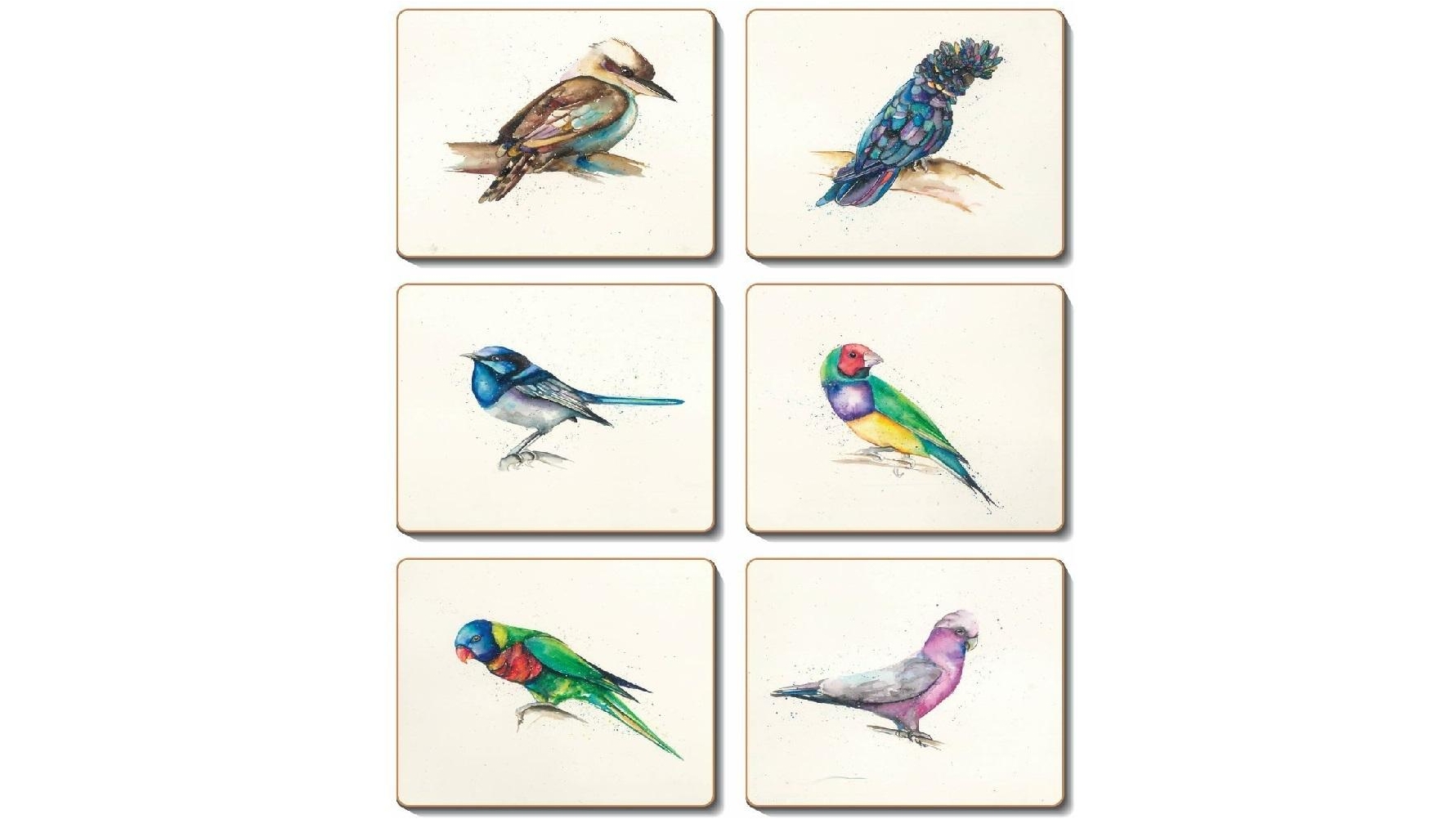 Cinnamon Lacquered Cork Backed Away with the Birds Placemats 30 x 23cm - Set of 6 
