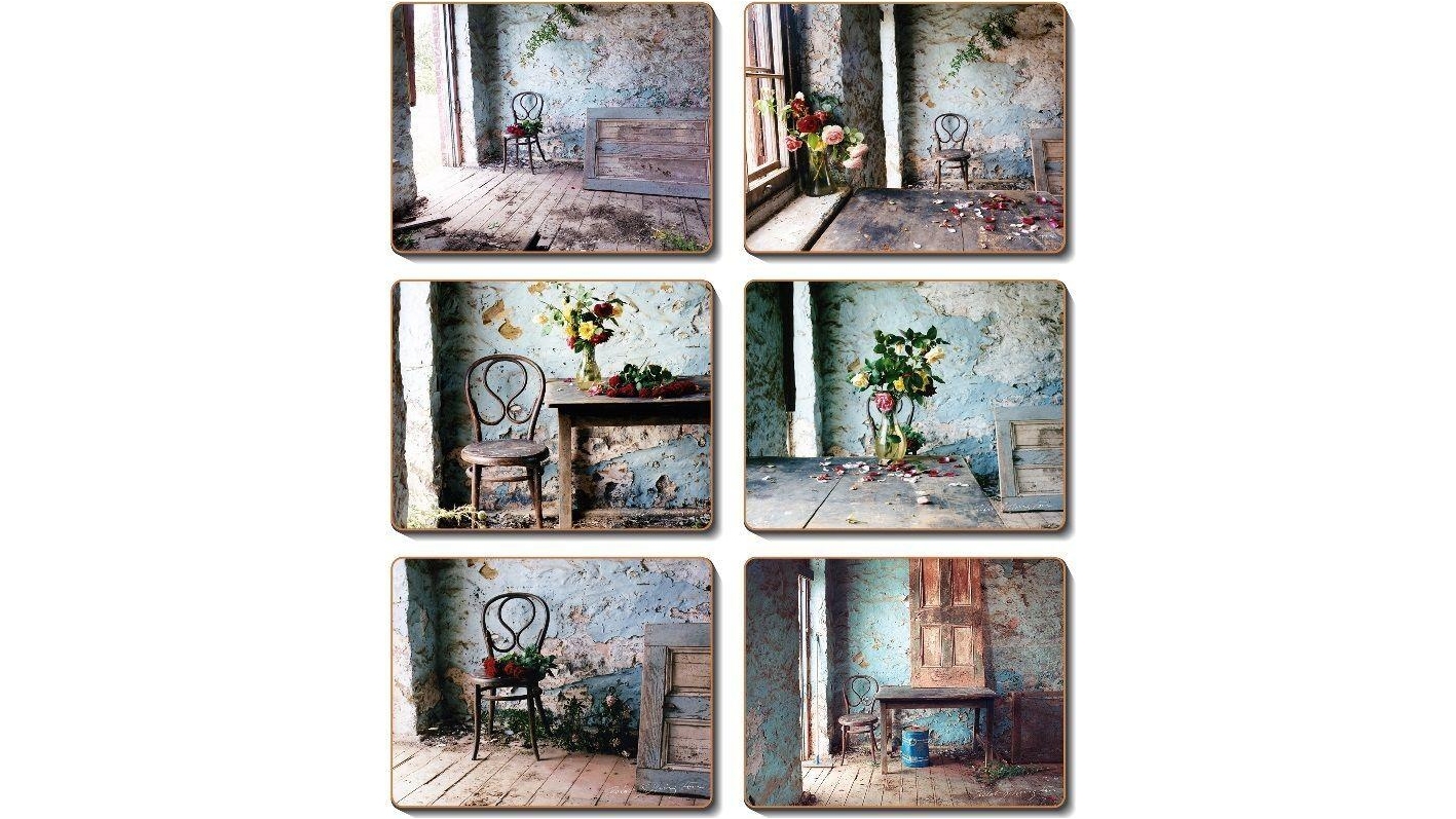 Cinnamon Lacquered Cork Backed Blue Room Placemats - Set of 6