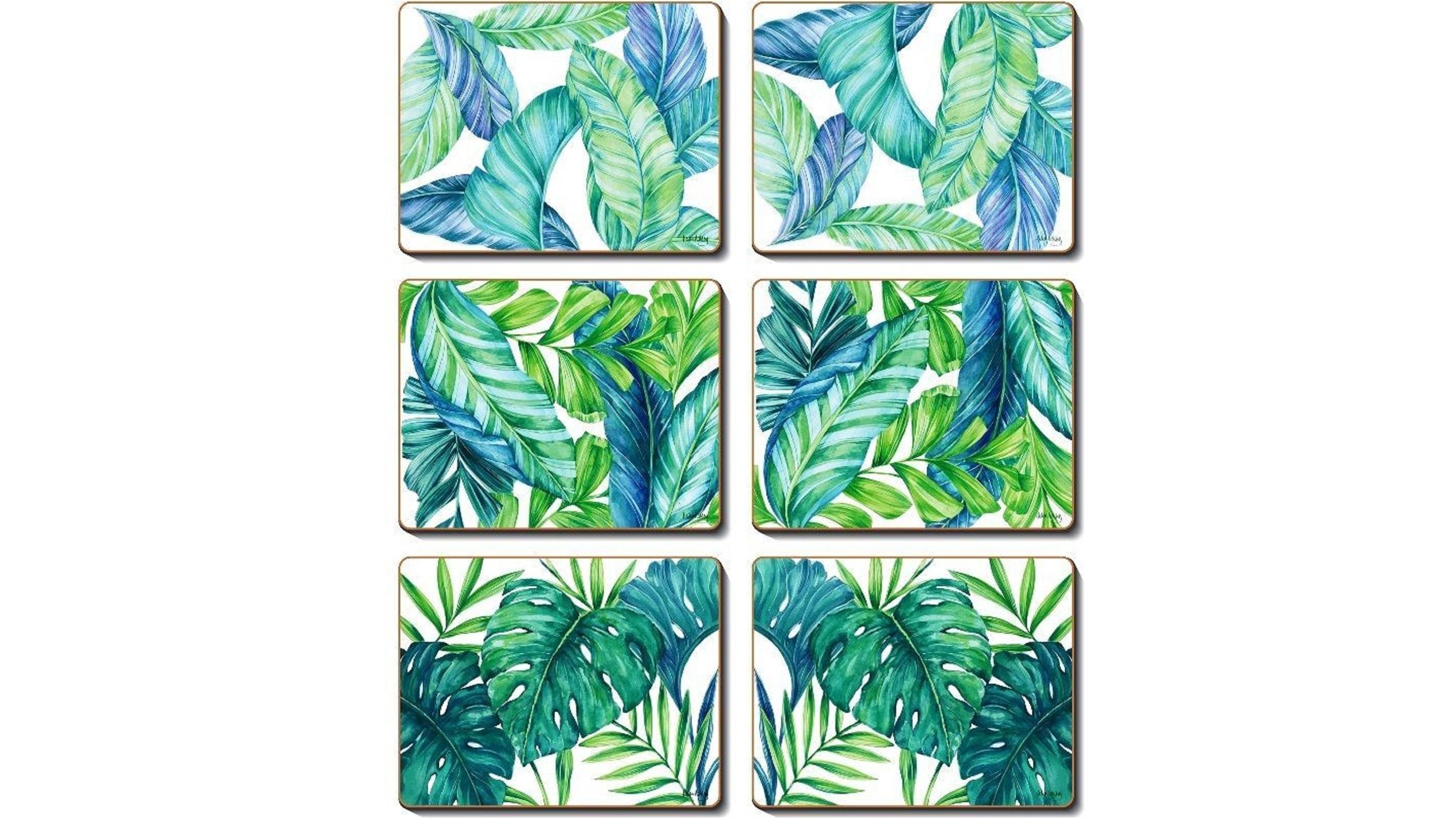 Cinnamon Lacquered Cork Backed Tropical Leaves Placemats - Set of 6