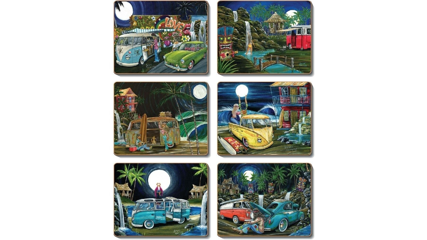 Cinnamon Lacquered Cork Backed Luna Lovers 30 x 23cm Placemats - Set of 6