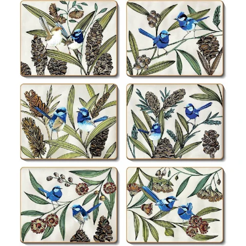Cinnamon Set of 6 Blue Wren Cork Backed Placemats