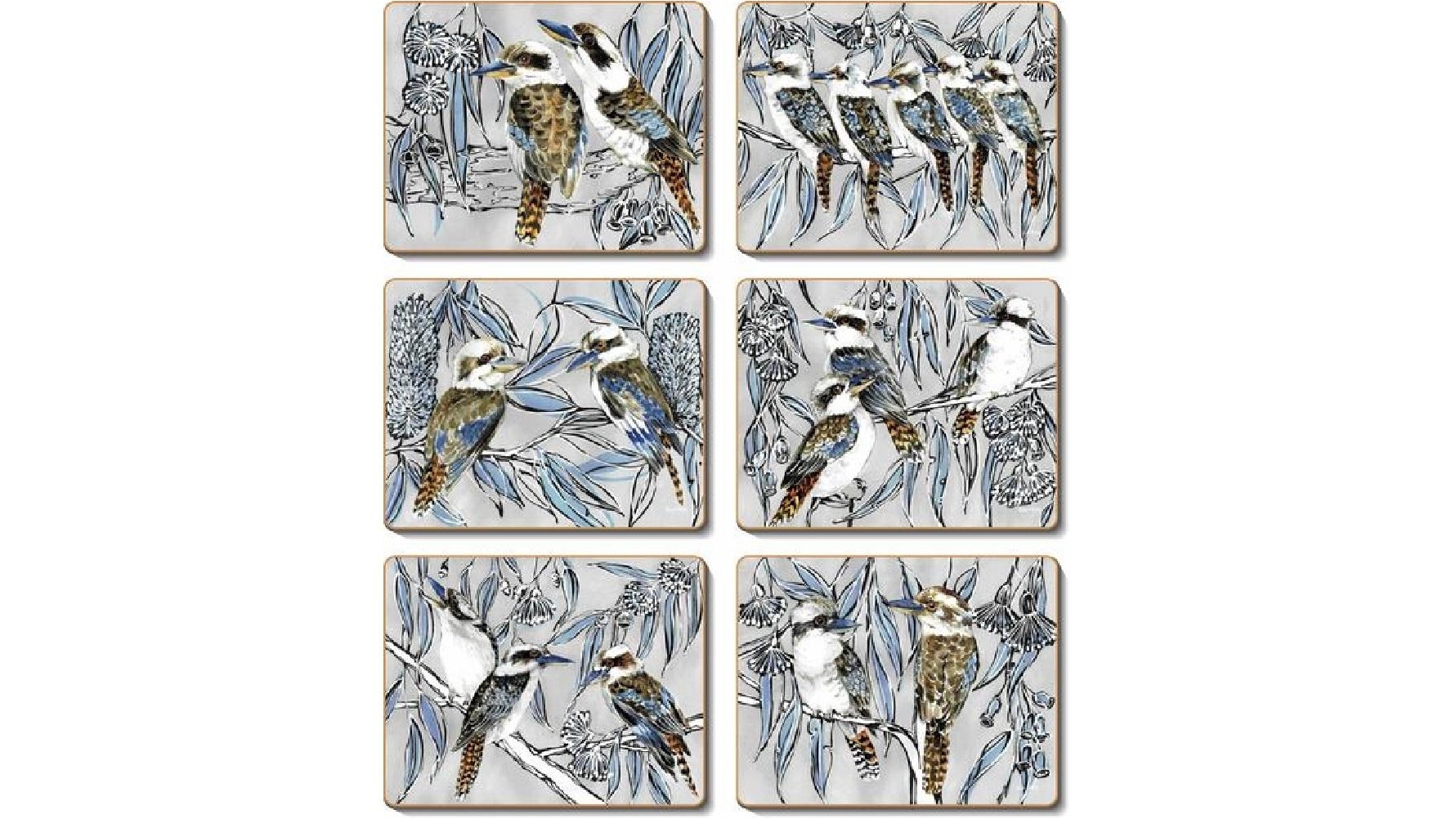 Cinnamon Set of 6 Kookaburra LaughCork Backed Placemats