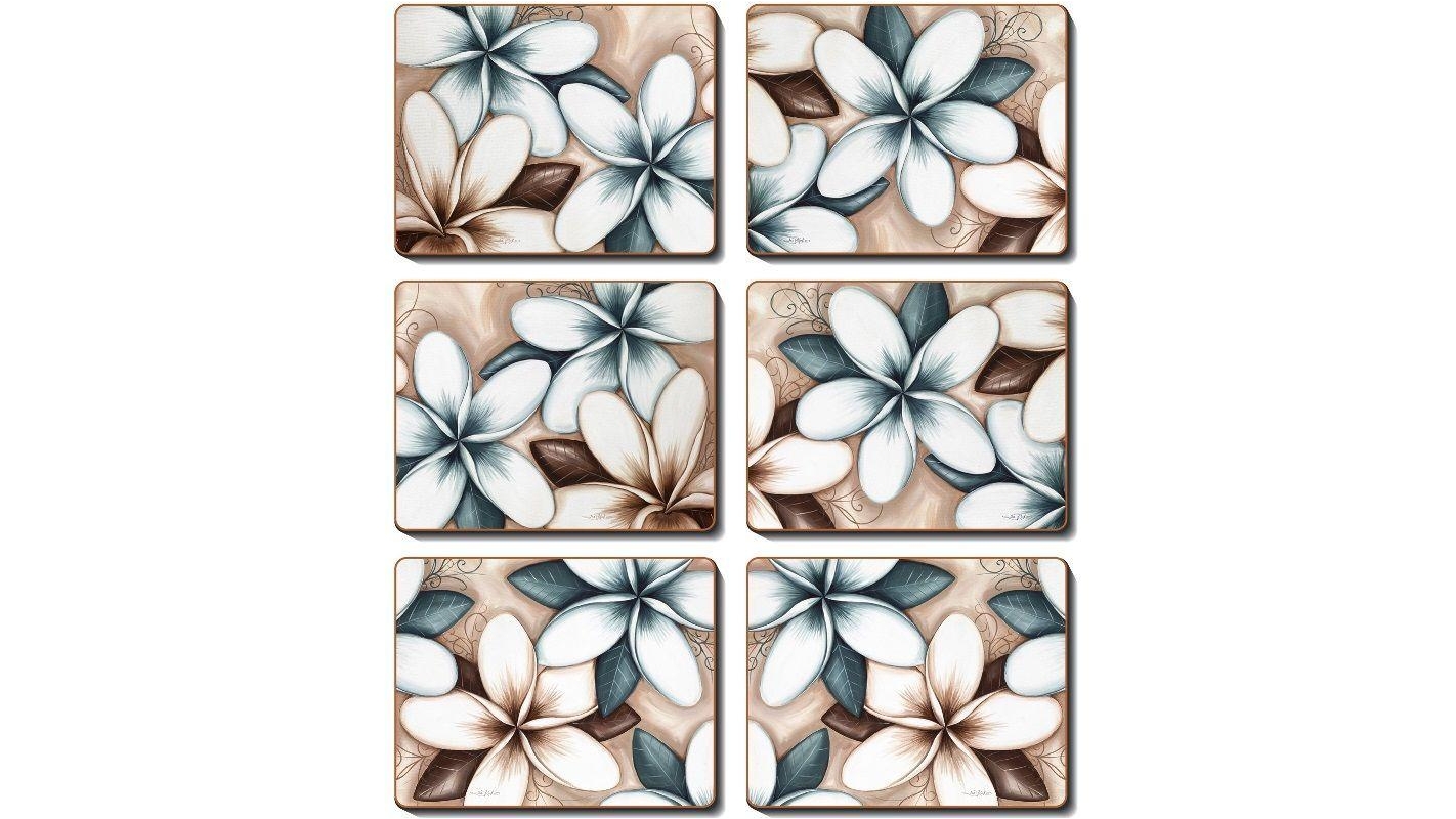 Cinnamon Set of 6 Ocean Frangipani Cork Backed Placemats
