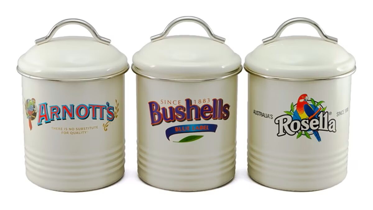 D.Line Set of 3 Arnotts, Bushells and Rosella Canisters - Cream