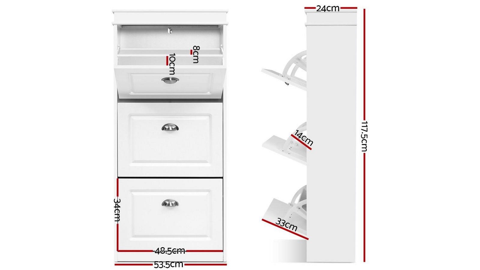 Artiss Shoe Storage 3 Drawer White Harvey Norman