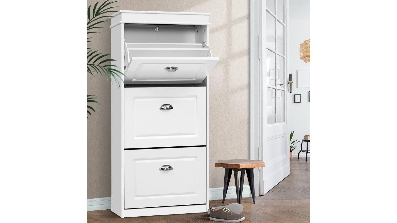 Artiss Shoe Storage 3 Drawer White Harvey Norman